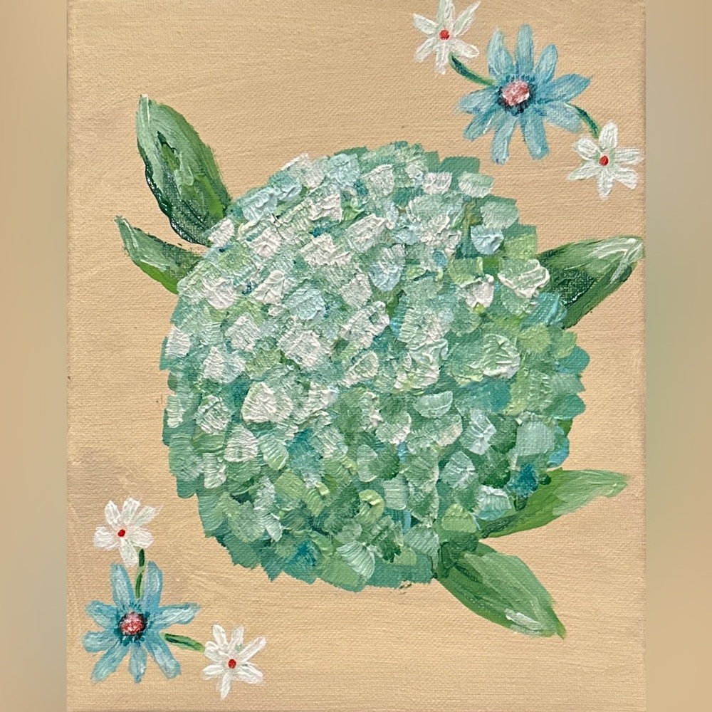 Hydrangea Canvas Art with Green and Blue Flowers Painting